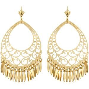 18K Gold Plated Filigree Cut-out Dangling Chandelier Earrings